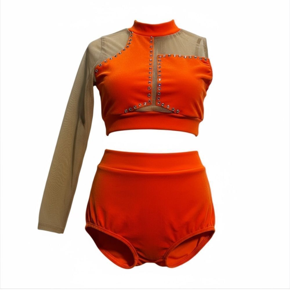 Reverence competition solo orange velvet 2 piece dance costume contemporary LC
